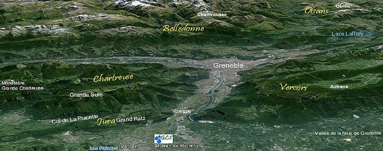 faade plein sud, vue de la Chartreuse au Vercors, par Belledonne et Oisans.