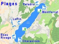 Lac Charavines Paladru. Les plages.